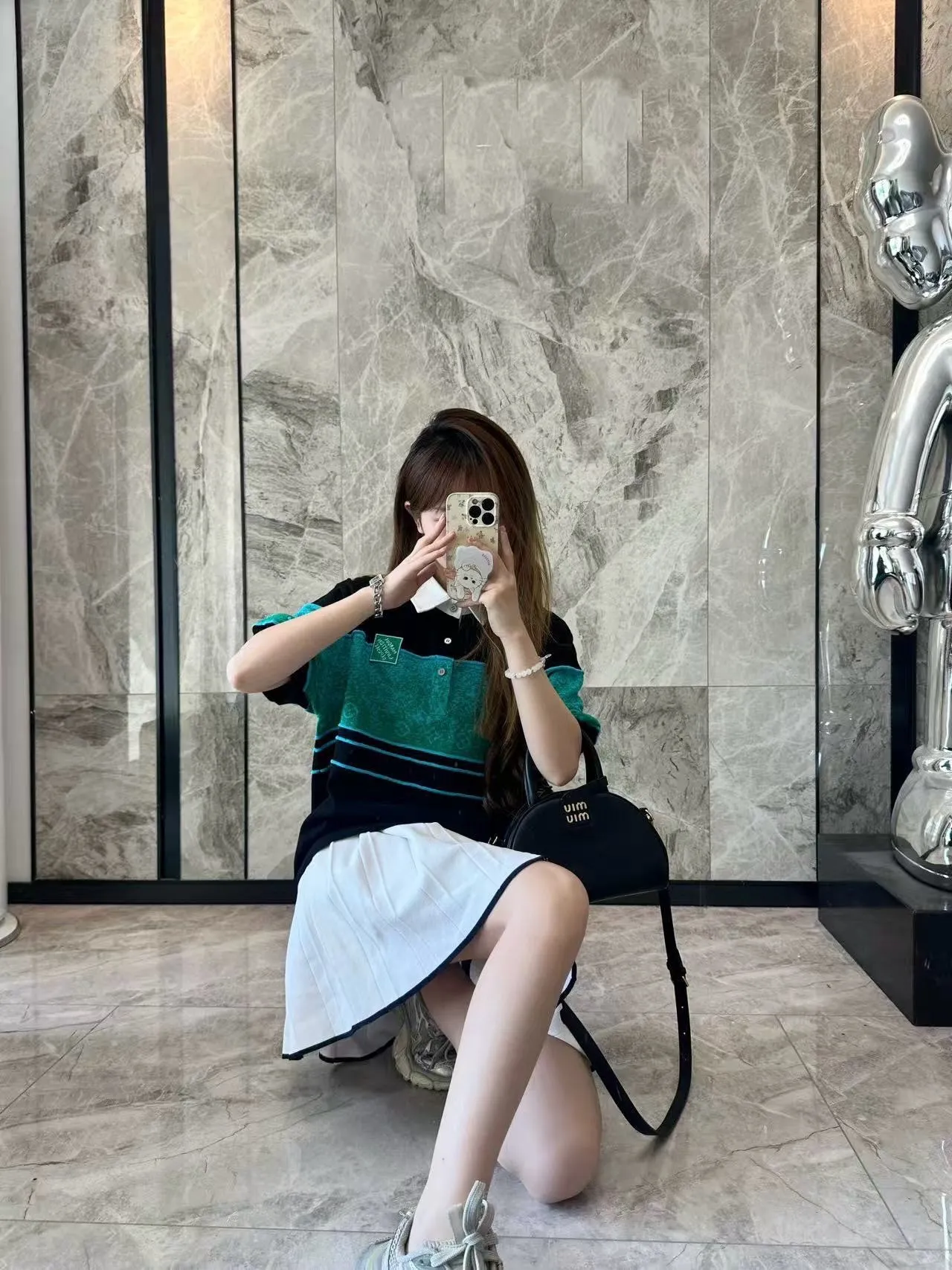 Louis Vuitton/Louis Vuitton 25ss gradient old flower jacquard color block knitted Polo short sleeves